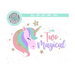 Two Magical Birthday, SVG PNG Cut File, Unicorn Birthday 2, SVG, Unicorn 2nd Birthday