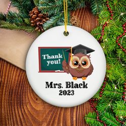 Personalized Owl Teacher Christmas Ornament, Teacher Christmas Ornament Gift, Back To School Ornament Gift