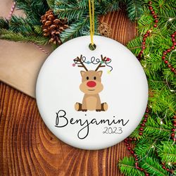 Personalized Reindeer Christmas Ornament, Custom Kids Christmas Ornament,