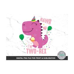 Rawr Two-Rex Girl Dinosaur PNG, Girl Two Rex Png, Girl Dinosaur 2 Birthday Sublimation