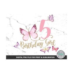 Butterfly Birthday 5 PNG, Butterfly Five Sublimation,  5th Birthday Butterfly Print file