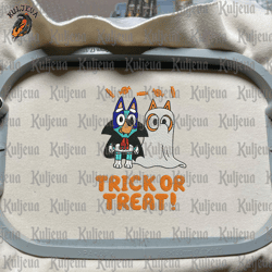 Blue Dog Trick Or Treat Dog Ghost Halloween, Cartoon Blue Dog Embroidery Design, Horror Halloween Embroidery Machine File