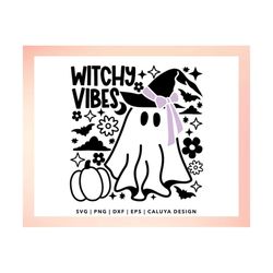Witchy Vibes SVG | Retro Halloween SVG | Cute Ghost SVG | Ghost Witch svg | Spooky Season svg | Halloween Shirt svg | Ha