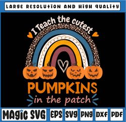 Rainbow I Teach The Cutest Pumpkins In The Patch Svg, Cute Teacher pngs Cut File, DXF, EPS, PNG, Cricut Cameo Studio