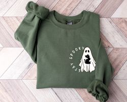 Halloween Stay Spooky Sweatshirt, Spooky Season Pocket Sweatshirt, Ghost Black Cat Sweatshirt, Halloween Boo Ghost Shirt