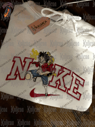 NIKE X Luffy One Piece Embroidered Sweatshirt, Anime Custom Embroidered Sweatshirt, Custom Anime Embroidered Crewneck, Anime Custom Embroidered Crewneck, Best-selling Custom Embroidered Sweatshirt