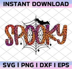 Spooky PNG, Halloween png for sublimation, leopard font, spider web and bat png, sublimation print,fall digital design