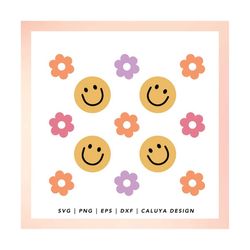 Cute Retro Flower SVG | Groovy Smiley Face SVG | Retro Libbey Can Wrap SVG | Cute Flower svg | Kids shirt svg | Mom shir