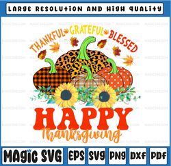 Thankful Grateful Blessed Png, Leopard Plaid Pumpkin Thanksgiving Png, Buffalo Plaid Png, Fall Png, Pumpkin Png