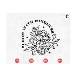 Bloom With Kindness SVG | Mystical Wildflower SVG | Botanical SVG | Hippie svg | Peony svg | Hand Drawn Flower svg Cricu