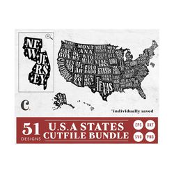50 States SVG Cutting File For Cricut, Cameo Silhouette | American USA States Cut File | State Car Decal File | State PN