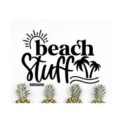 Beach stuff svg, beach tote bag svg, beach bag svg, beach vacation svg, summertime svg, sunshine svg, hand lettered svg,