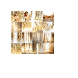 digital shimmering backgrounds in gold and white lighted backdrops - 12x12 inch, 300 ppi, jpeg