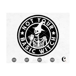 Halloween SVG | Skeleton SVG | Not Your Basic Witch SVG | Skeleton Coffee svg | Tumbler Logo Frame svg | Funny Halloween