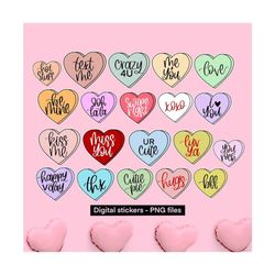 conversational hearts digital stickers png only, digital valentine's day stickers, digital stickers png files, candy hea