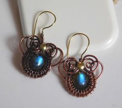 Labradorite Gemstone Earring Copper Wire Wrapped Earrings Handmade Jewelry Dangle Earring Copper Wire Jewelry