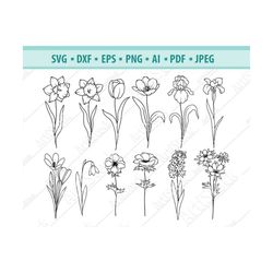 Flower SVG Files, Field flowers Svg, Wildflowers svg, Flower branches Svg, Leaf Svg, Flower Doodles SVG, Floral Bundle s