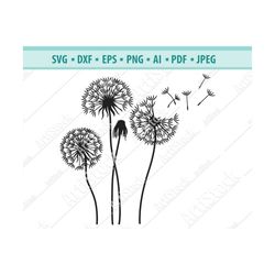 Dandelion Flower Svg, Nature Wish Svg, Garden Plant Svg, Grow Stem SVG, Flying seeds Svg, Digital Clipart, Svg cricut fi