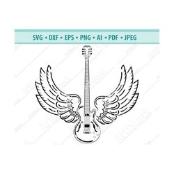 Electric guitar, Wings, Guitar, Rock and roll, Silhouette svg,  Musical Instrument .SVG .EPS .PNG Vector Clipart, Circui