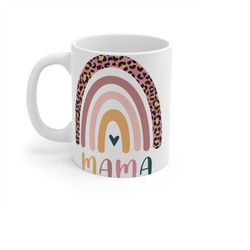 Mama coffee mug with cute watercolour rainbow printed on both sides. Cute and thoughtful Mothers Day or Birthday gift fo