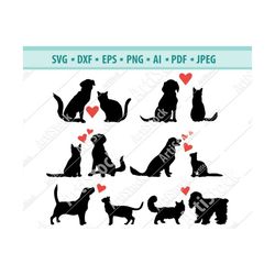 Cat & Dog SVG, Cat and Dog with heart Png, Veterinary Logo Design, Cute Animal Svg, Vet Clinic Decor, Vector logo, Svg C