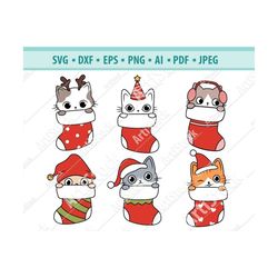 Christmas Cats SVG, Christmas svg, Santa Hat Svg, Stocking sock Svg, Meowy Christmas Svg, Holiday Svg, Christmas Stockin