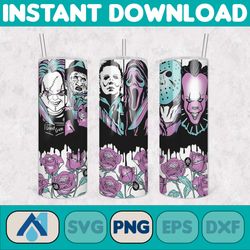 Horror Movies Characters Tumbler, Halloween Tumbler PNG, 20oz Skinny Tumbler, Scary Tumbler Wrap, Sublimation Designs