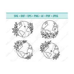 Flower earth Svg, Airplane Heart Svg, Love Airplane Svg, Heart Plane Svg, World trip Svg, Heart svg, Plane trip Svg, Png