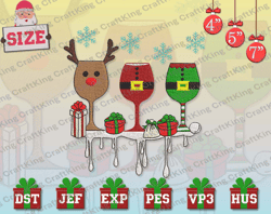 Christmas Wine Glass Embroidery, Santa Wine Embroidery, Christmas Embroidery Designs, Christmas Deer Embroidery Designs