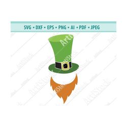 Leprechaun with beard Svg, Leprechaun SVG, St. Patricks Day SVG, Leprechaun hat PNG, Svg files for Cricut, Holidays Clip