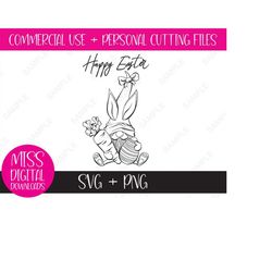 Happy Easter Bunny Gnome - Hand Drawn Boho SVG/PNG: Sublimation, Cricut Cut File - Simple, Minimalist Clip Art, Digital