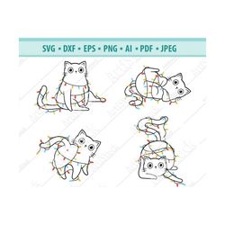 Cat SVG, Cat garland svg, Cat Butt Svg, Funny cat svg, Christmas cats Svg, Stylized cat Svg, Playful Cat clipart, Svg fi