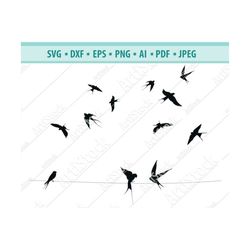 Flock of Birds SVG Vector, Swallow wires Silhouette, flying birds for cricut, Birds Cut files, Flock of birds clipart, D