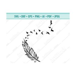 Feather to Birds Svg, Birds Cut File, Sihouette Cameo, Memorial Svg, Death Svg, Elegant Svg, Dainty Svg, Doves feather S