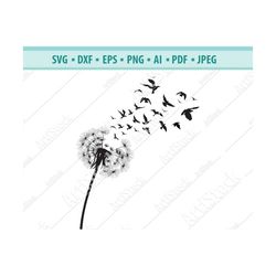 Dandelion with Birds SVG digital cut file, Dandelion Flower svg, EPS .PNG Instant Digital Clipart Vector Cricut Cut Cutt