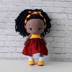 crochet little doll, dark skin doll, crochet baby doll, crochet doll anna, rag doll for baby, good gift