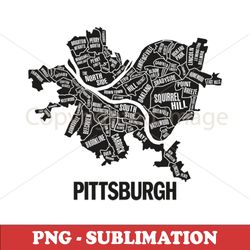 Pittsburgh Neighborhoods Map - Sleek and Stylish Design - Premium PNG Digital Download