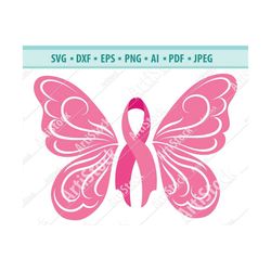 Cancer Ribbon Svg, Filigree Awareness Butterfly, Survivor Fight Breast Cancer Ribbon SVG, Files for Cricut, DXF, EPS,Png