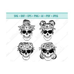 Skull Svg, Skull with glasses svg, Sugar Skull Svg, Floral skull Svg, Mom life Skeleton, Skull Head Svg, File for Cricut