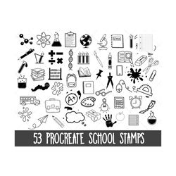 Procreate School Stamps, Procreate stamp set, Procreate school teacher stamps, Procreate doodles, Procreate brushes, sch