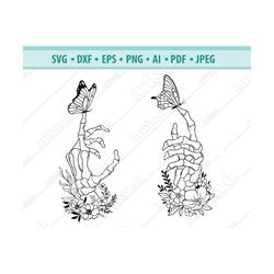 Floral skeleton hand Svg, Hand with butterfly Svg, Bones finger Svg, Skeleton hand Svg, Halloween cut file, File for cri