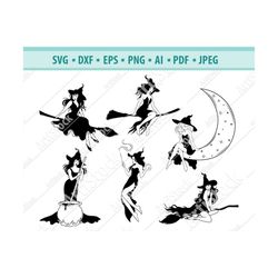 Witch Svg Bundle, Witches Svg, Witch on Moon Svg, Halloween Witch Svg, Flying Witch Svg, Witch clipart, Sexy witch Svg,