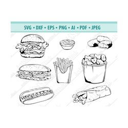 Fast Food Svg, Street food Svg, Fast Food clipart, Burger Svg, Sandwich Svg, French fries Svg, Food svg cut file, Hot do