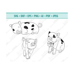 Pig SVG, Pig Lover SVG, Mini Pig Svg, Cute Pig Svg, Pig with bowtie Svg, Farm Animal Svg, Svg cut files, Silhouette came