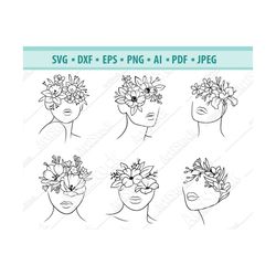 Flowers Svg, Floral woman Svg, Woman with flower head svg, Flower head Svg, Floral svg, Floral line face Svg, Cricut, Fe