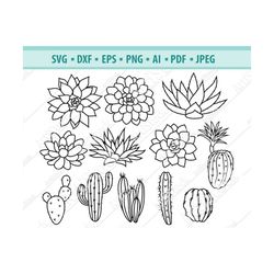 Cactus SVG Bundle, Succulents  SVG, Plants Clipart, Cactus Files For Silhouette, Files for Cricut, Plants Vector Svg, Dx