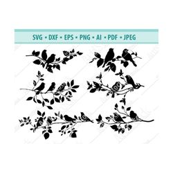 Flock of Birds SVG, Birds on branches Svg, Silhouette of birds SVG, Sparrows on a tree, Birds Cut files, Flock of birds