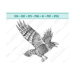 Raven SVG, Crow Zentangle Svg, Raven Clipart, Raven Files for Cricut, Raven Cut Files For Silhouette, Raven Dxf, Raven P