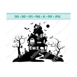 Haunted House SVG, Spooky Halloween SVG, Ghost SVG, Cute Halloween Clipart Png, Instant Download, Cricut Svg Cut File fo