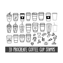 Procreate Coffee Cup Stamps, Procreate stamp set, procreate coffee stamps, Procreate doodles, Procreate brushes, coffee